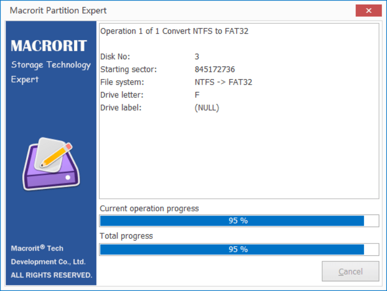 convert NTFS to FTA32 in Partition Expert