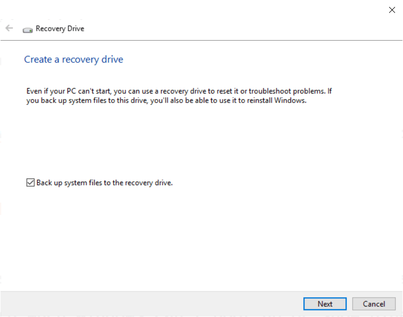 Create a recovery drive in Windows 10