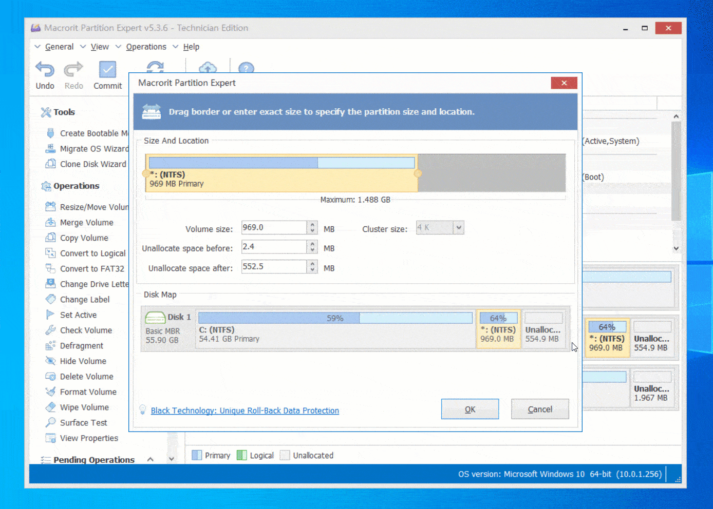 move unallocated space