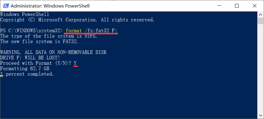 powershell format fat32
