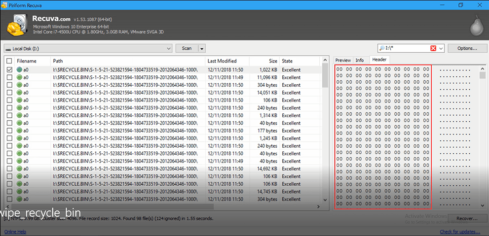 recuva advanced mode