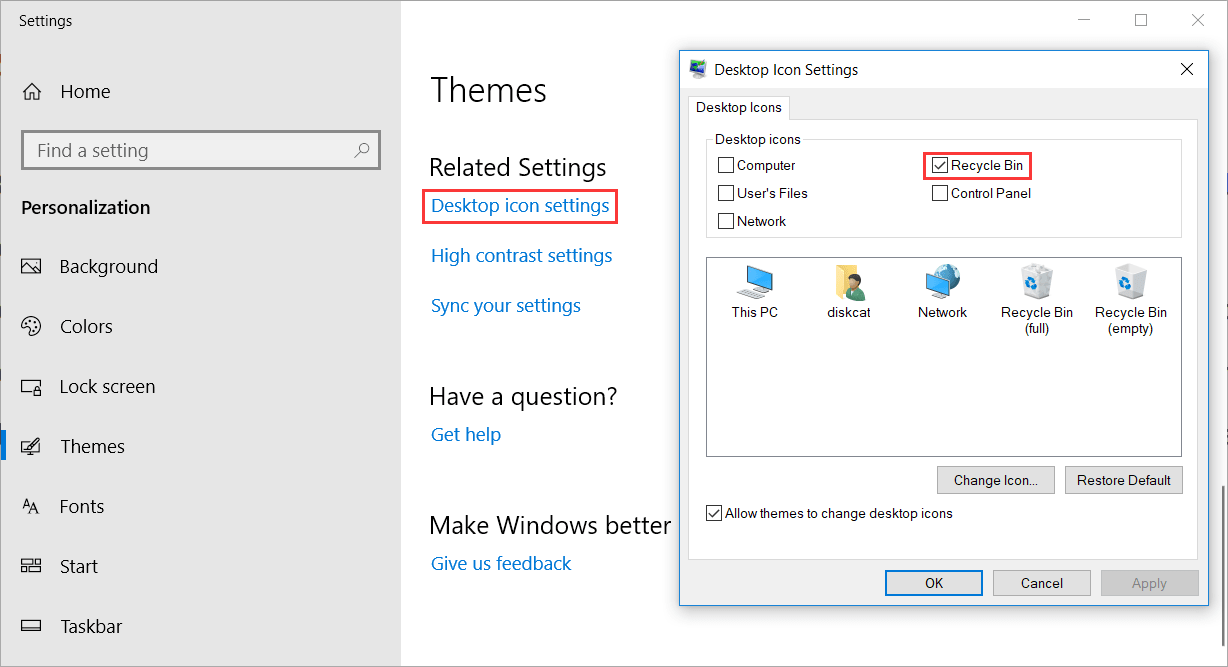 bring back recycle bin to desktop