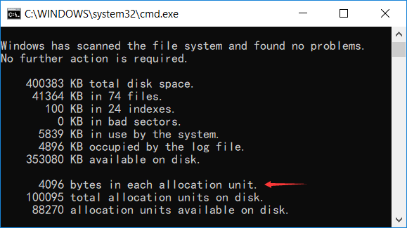 chkdsk cluster size