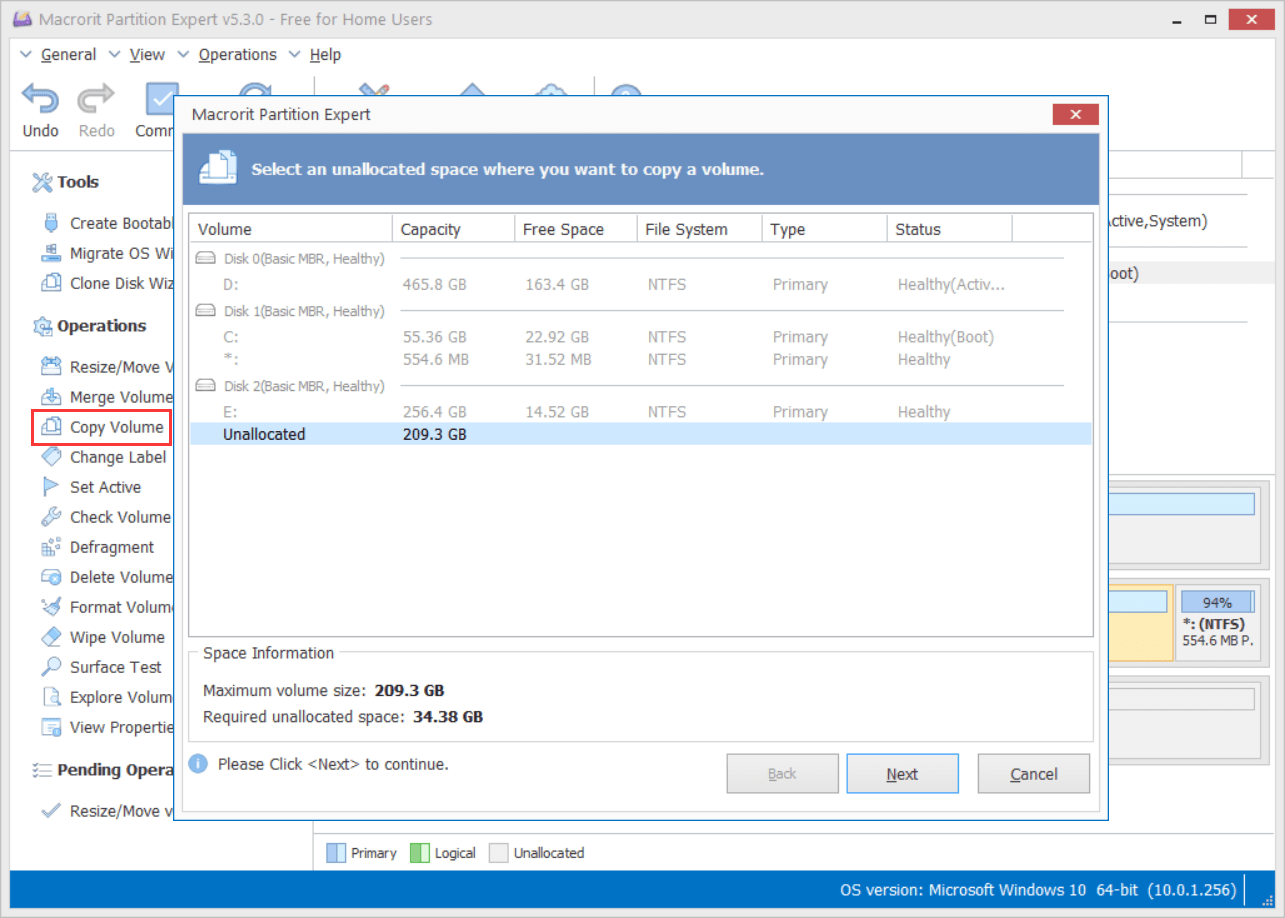 Partition Expert Copy Volume function