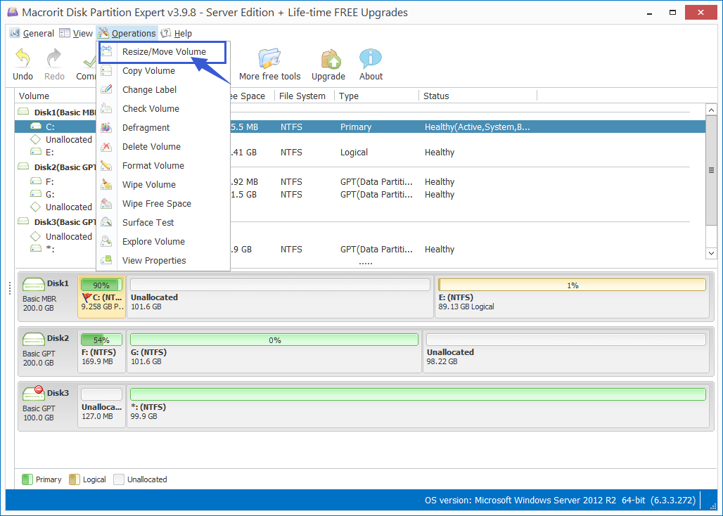 Resize partition on C Drive