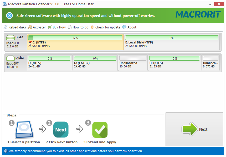 partition extender main interface