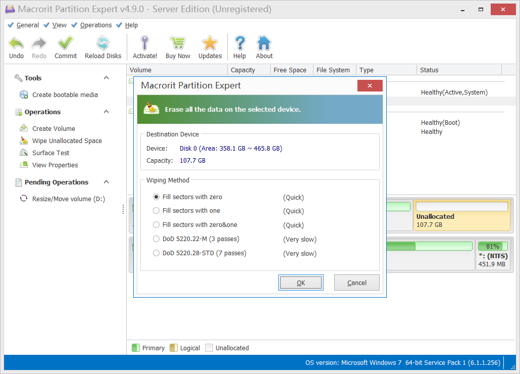 wipe unallocated space function in Partition Expert