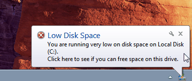 low disk space warning message