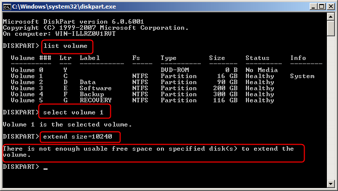 Diskpar fails to extend system partition