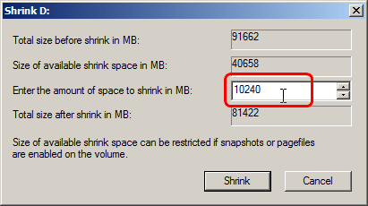 Shrink Data Partition