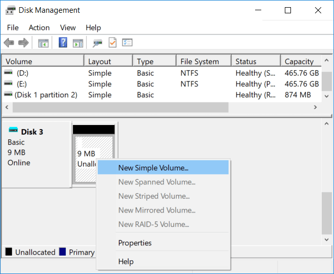 new simple volume wizard