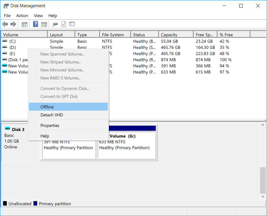 Offline disk in Disk Management