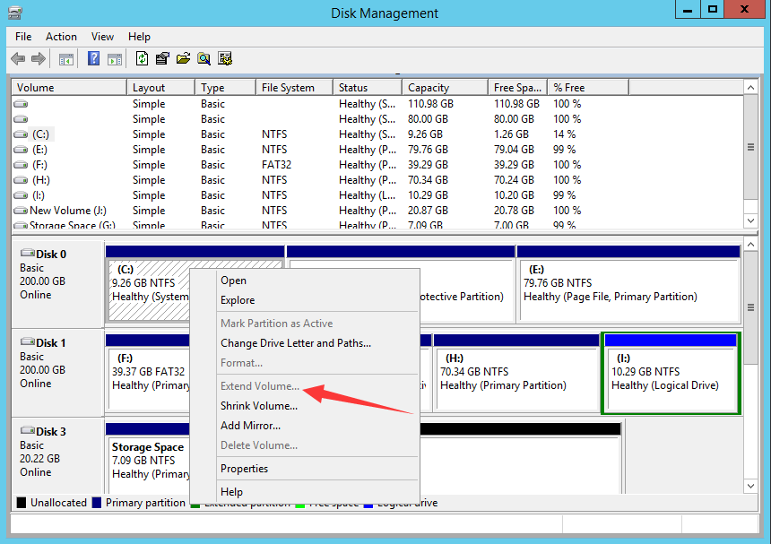 extend volume grayed out
