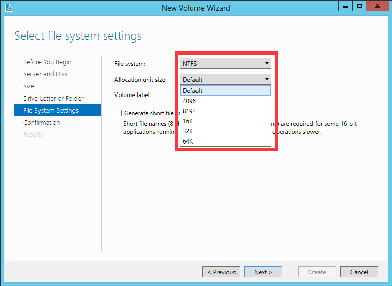 new_volume_wizard_file_system_settings new_volume_wizard_file_system_settings